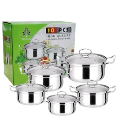 10 Pcs Cookware Pots Stainless Steel Non Stick Kitchen Chinese Sets Nonstick Cooking Pot Set Natural