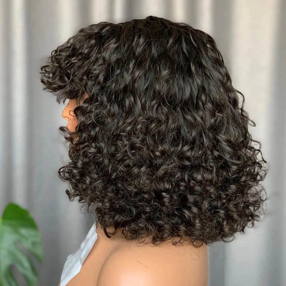 250% Deep wave Bob Short Cut Human Hair Wigs With Bangs 200% Brazilian Remy Hair Fring Wig 8-16\