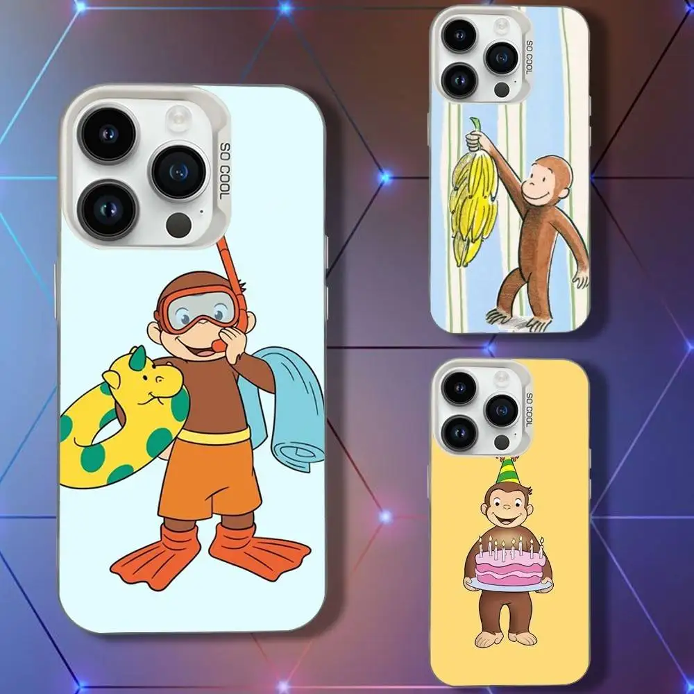 

Cartoon Curious G-Georges Phone Case For iPhone 16,15,14,13,12,11,Pro,XS,Max,Plus,Mini,SE White Candy Matte Shockproof Cover