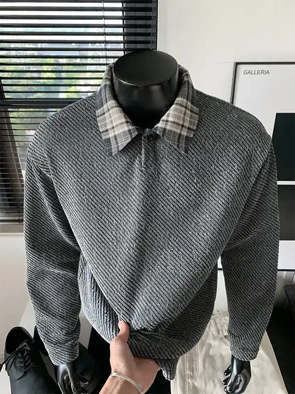 

Свободный вязаный свитшот с длинными рукавами для мужчин, с воротником-стойкой, осенне-зимний, повседневный, удобный, дышащий, больших размеров