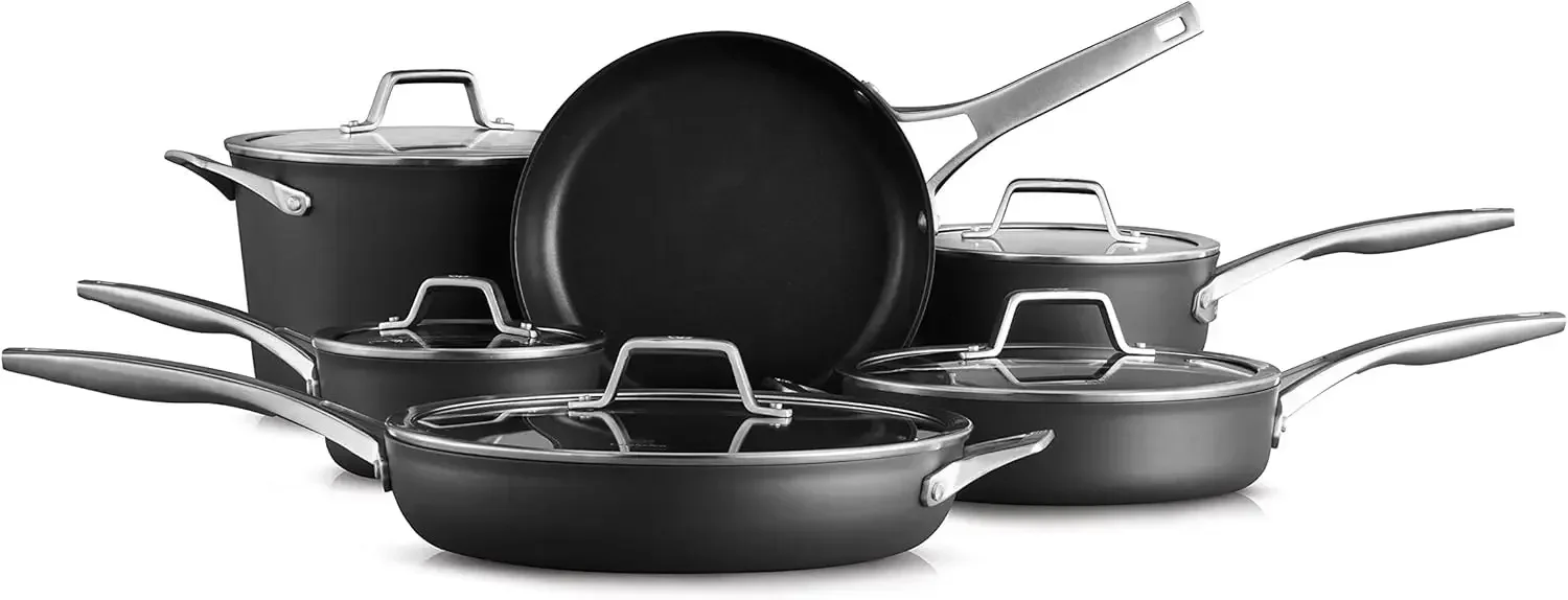 11-Piece Pots and Pans Set, Nonstick Kitchen Cookware with Stay-Cool Handles, Dishwasher and Metal Utensil Safe, Black