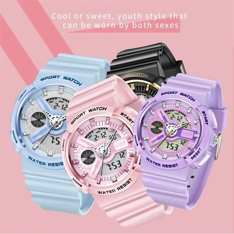 LIGE Military Kids Sport Watches 50M Waterproof Electronic Wristwatch Stop Watch Clock Children Digital Watch For Boys Girls+Box