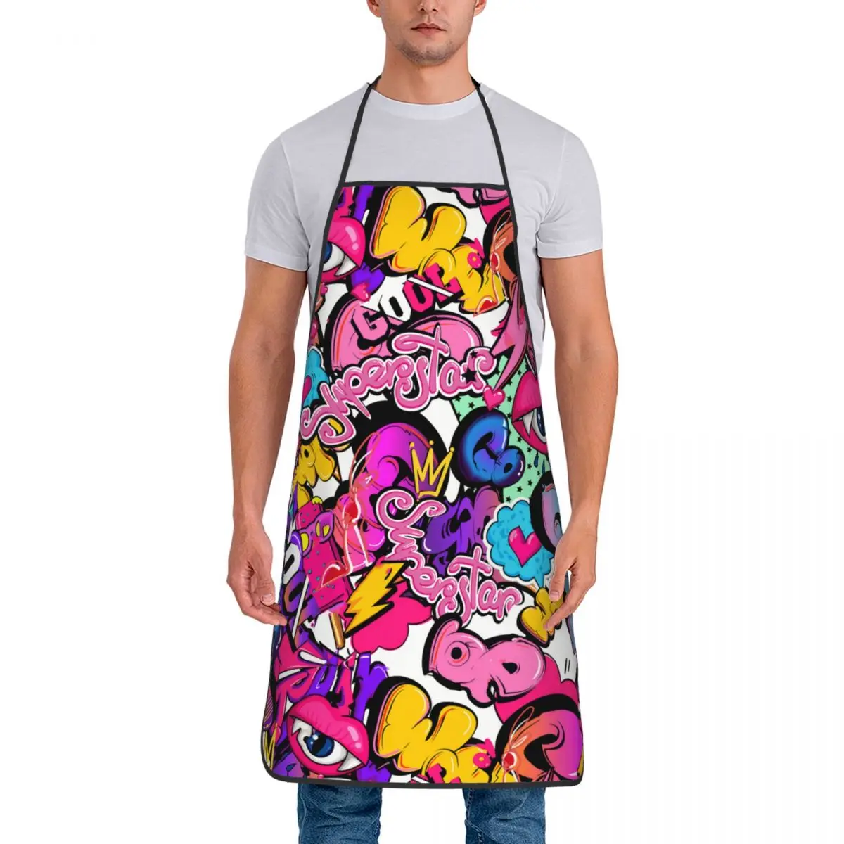 Custom Bib Graffiti Text Comics Sign Elements Apron  Adult Chef Cooking Kitchen Graffiti Art Pattern Tablier Cuisine Baking