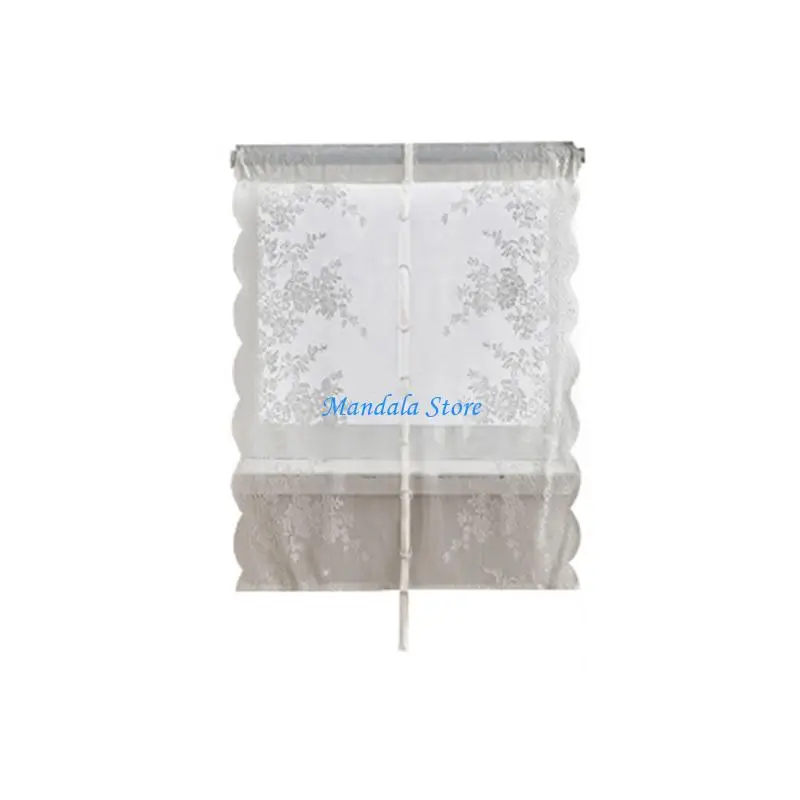U2JC Flower Lace Drape Panel Light Filtering Pulling Sheer Window Curtain Rod Pocket