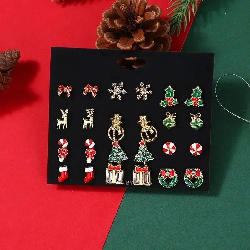 2022 New Trend Christmas Earring Set Female Snowflake Tree Snowman Bell Earring Fashion Christmas Ball Earring Jewelry Gifts