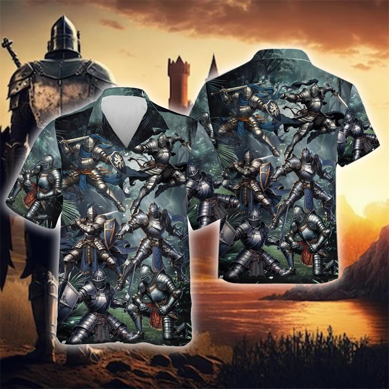 Medieval Knights Hawaiian Shirts For Men Women - Warriors Mens Fashion Shirts Short Sleeve Button Down Shirts  Knight Armor Top