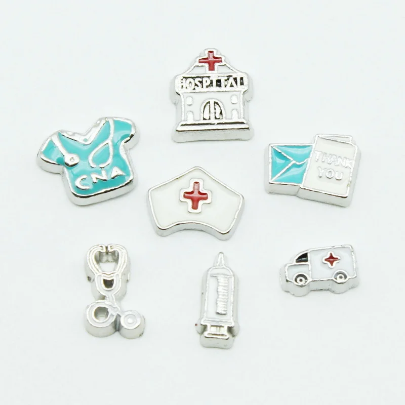 20pcs/lot Hospitals Stethoscopes Nurse Hat Enamels Medicine Health Floating Charms For Glass Lockets Memory Pendant Jewelry