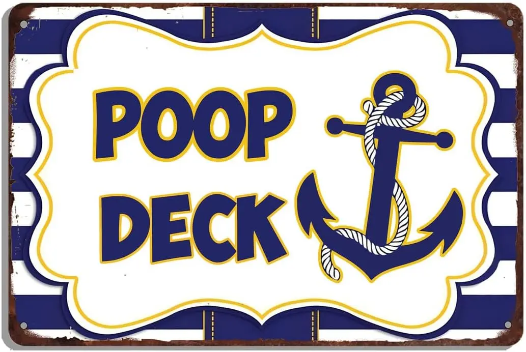 Poop Deck Blechschild, rustikal, Strand, Badezimmer, Metallschild, nautisches Boot, Dekor für Zuhause, Bar, Männerhöhle, Café