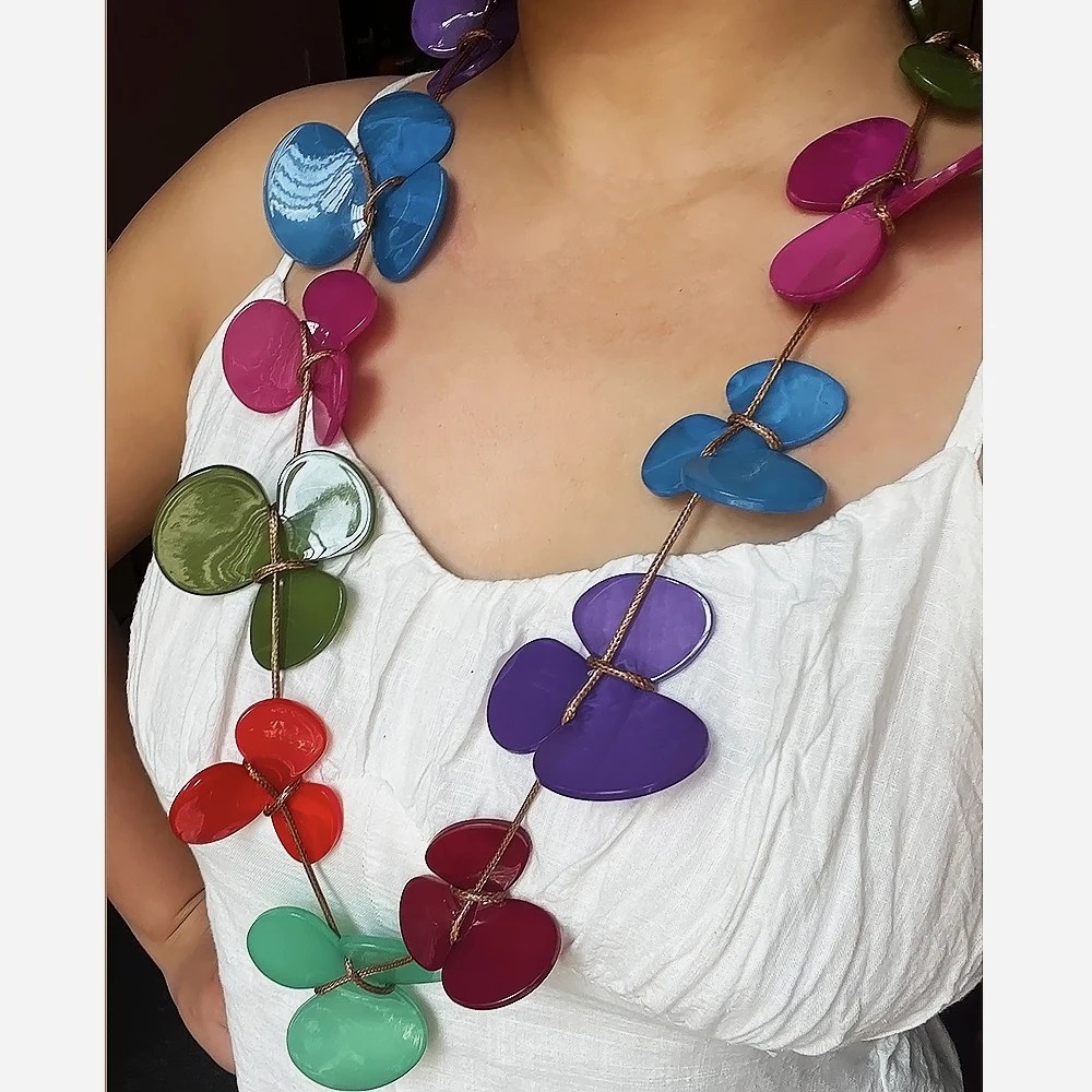 Trendy Colorful Acrylic Resin Big Flower Long Necklace For Women Party Jewelry Exaggerated Flower Choker