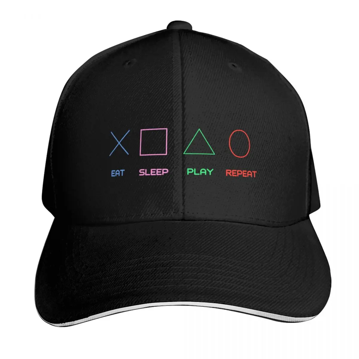 EAT-SLEEP-PLAY-REPEAT Baseball Cap Curved Brim Classic Fit Low Profile Unstructured Unisex for Men Women