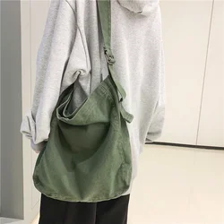 Oversized Female Canvas Fabric Big Capacity Hobo Slouchy Shoulder Bag 2024 Y2K Minimalist School Book Laptop Soft Cloth Side Bag