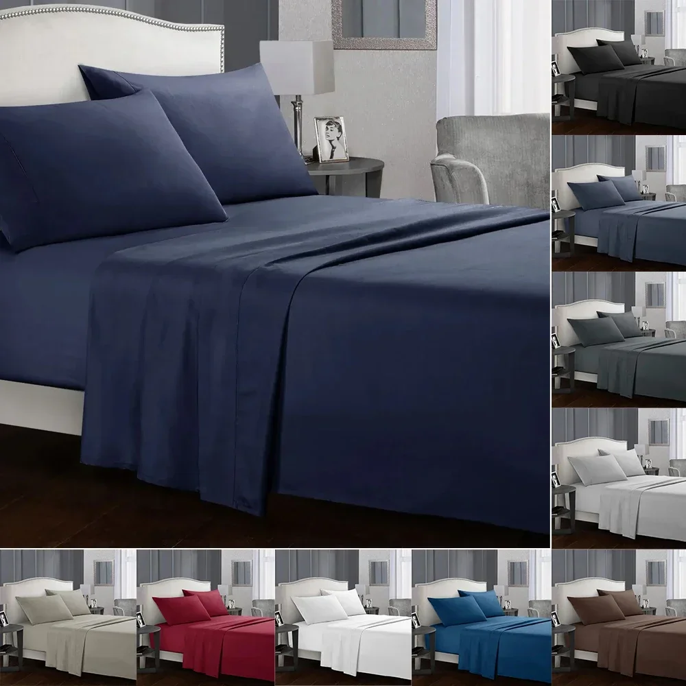 3/4pcs Solid Beding Set, Waterproof Fitted sheet&Bed Sheet&Pillowcases Soft, Queen, KIng, Full, Twin Size White and Gray시트 세트