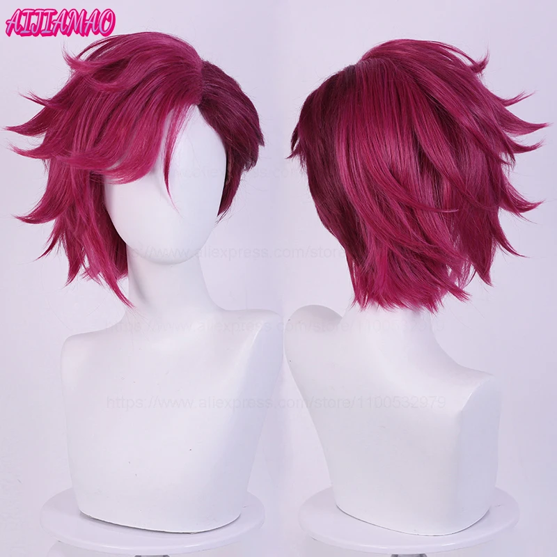 Game LOL Arcane Vi Cosplay Wig VI 30cm Deep Rose Short Heat Resistant Synthetic Hair Anime Role Play Wigs + Wig Cap