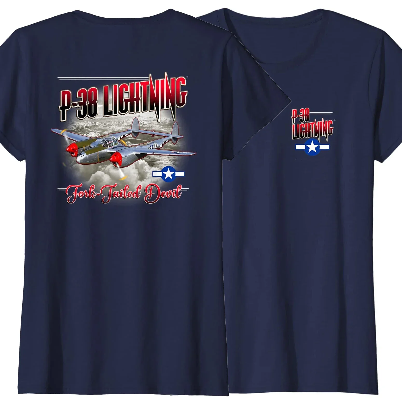 P-38 Lightning Fighter Aircraft Fork Tailed Devil T-Shirt 100% Cotton O-Neck Summer Short Sleeve Casual Mens T-shirt Size S-3XL