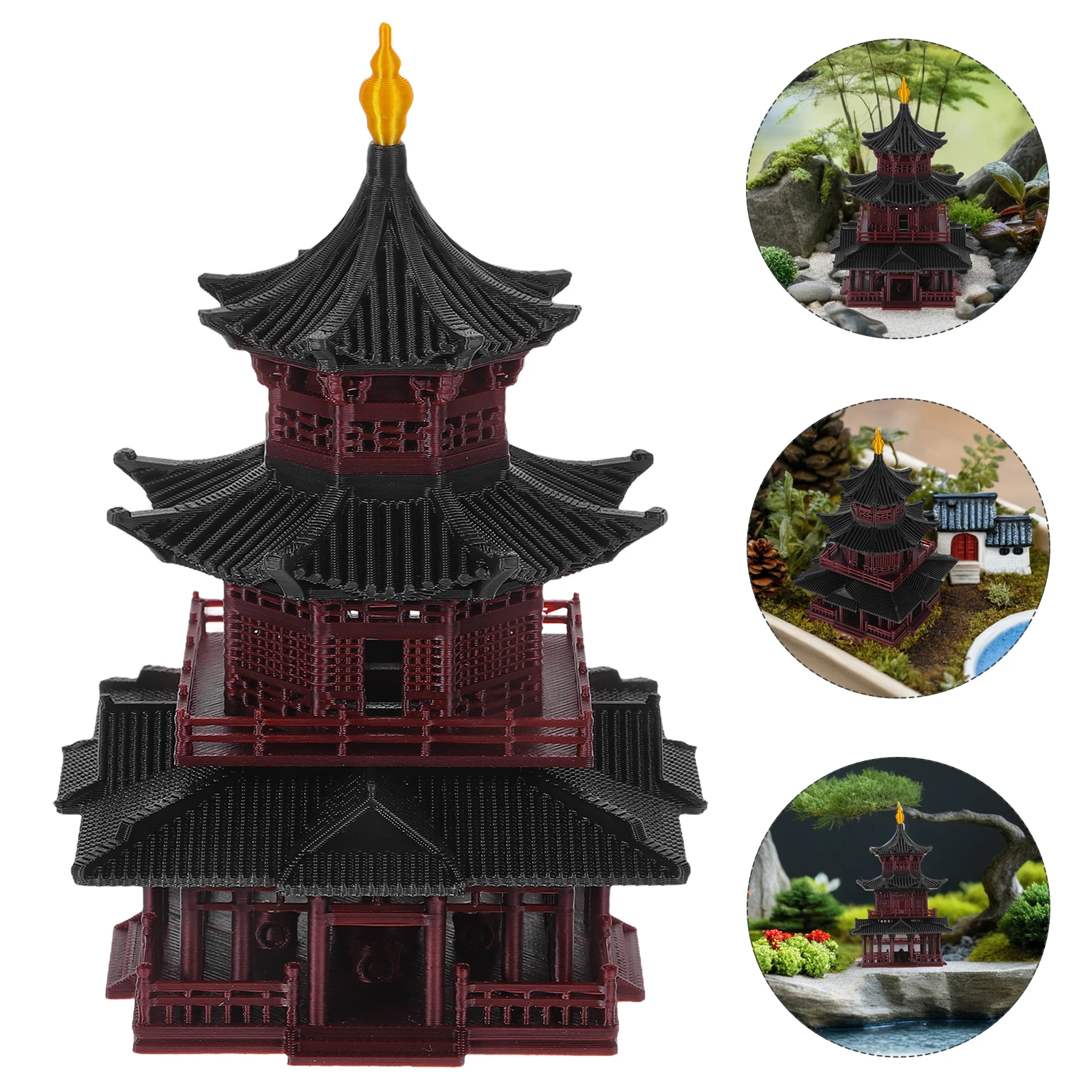 

Elegant Mini Hexagon Pavilion Ancient Style Zen Sculpture Fairy Garden Ornament Micro Landscape Decoration Miniature Tower