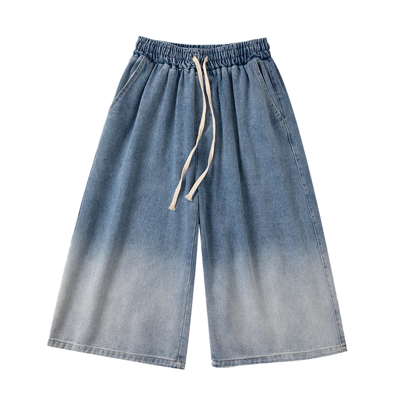 Pantalones vaqueros cortos para hombre, pantalón largo hasta la pantorrilla, cintura elástica, color negro/Azul, S-2XL