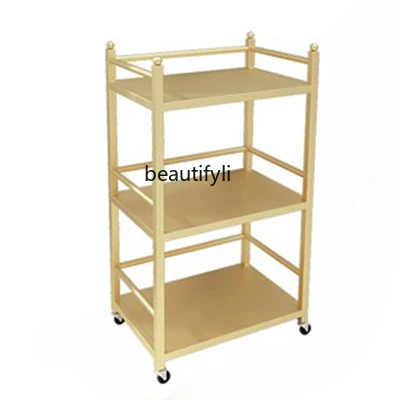 Beauty Salon Trolley Rack Light Luxury Iron Solid Wood Barber Shop Hairdressing Tool Car