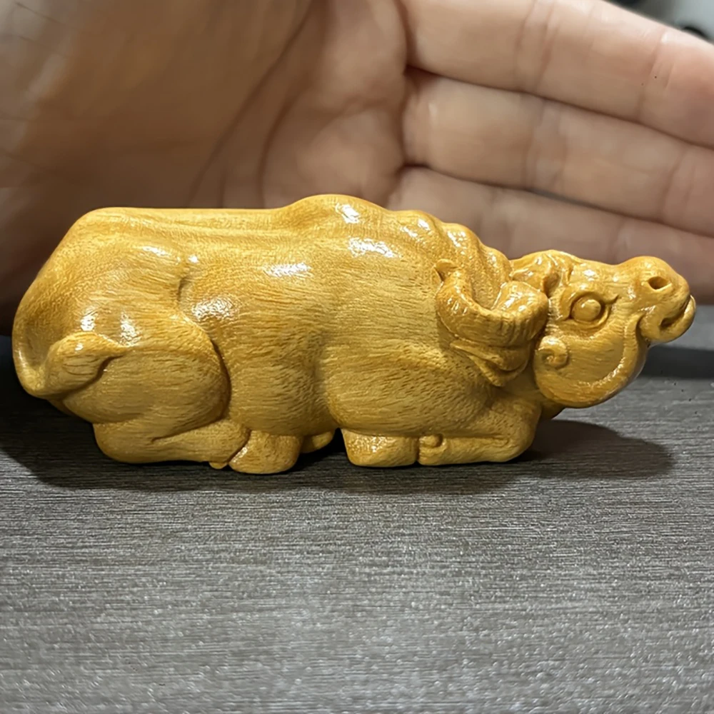 Reclining Wooden Cow Figurine |   Hand-Carved Animal Shapes |   Natural Style Wooden Home Decor |   Spring Festival Gifts, Living Room and Office Decorations