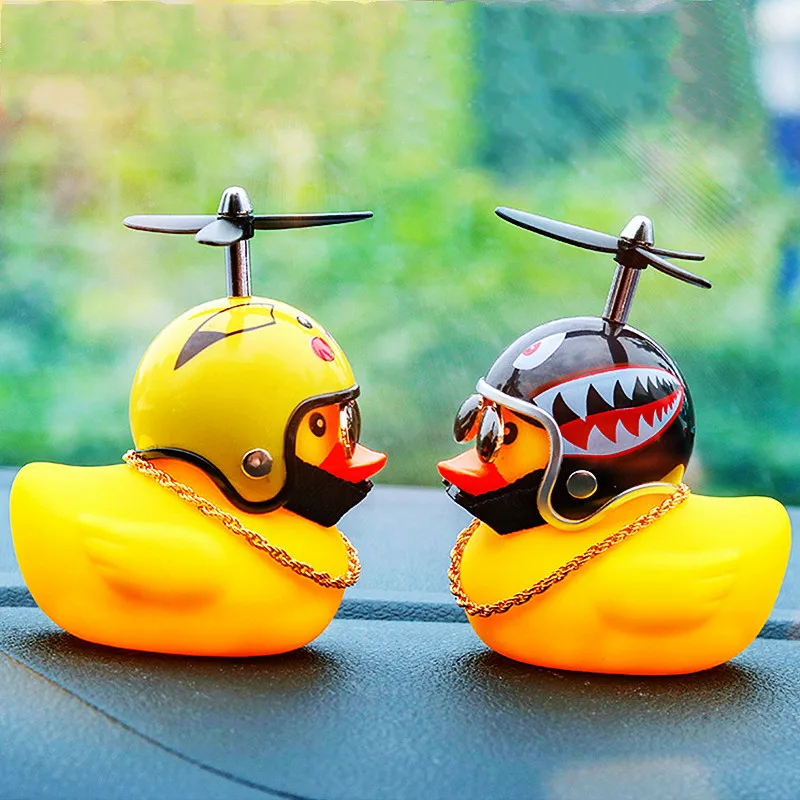 2023 Car Interior Broken Wind Small Yellow Duck with Helmet  Airscrew Cute Wind-breaking Duck Cycling Decoration Ornament