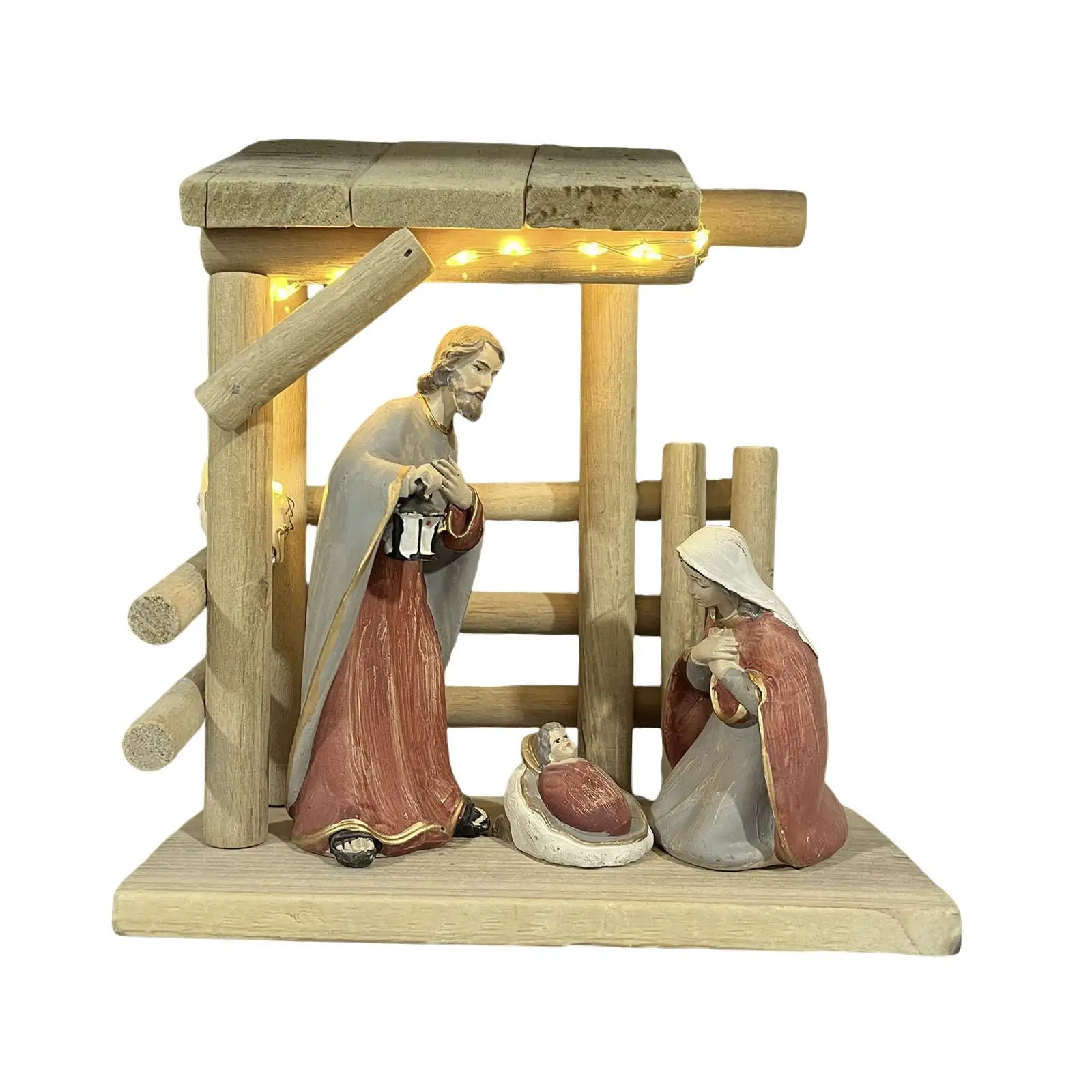 Christmas Nativity Scene Statue with Light Fine Workmanship Collectible Desktop Ornament for Cabinet Bedroom Shelf Office Home