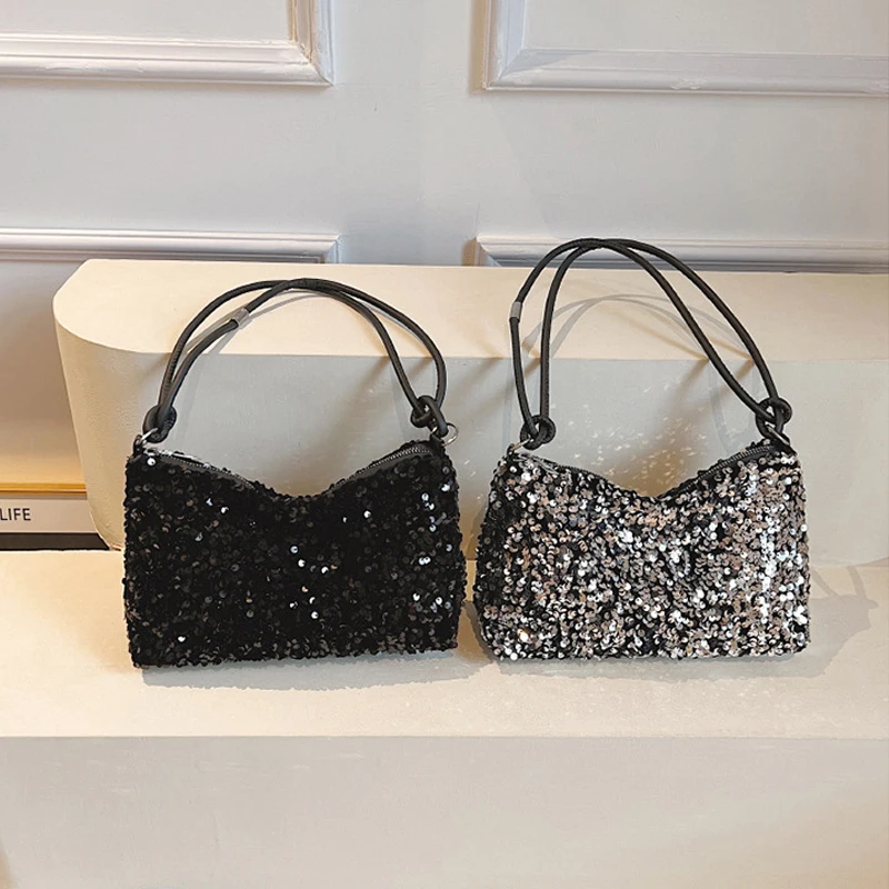 Borsa a tracolla con paillettes alla moda borsa a tracolla Casual con paillettes colorate borsa a tracolla con cerniera Versatile borsa da donna con pochette in tinta unita