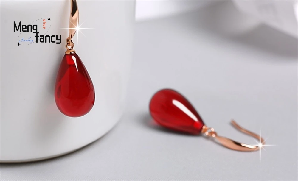 

Amber Earrings, 18K Gold Blood Amber Earrings, Amber 925 Silver Retro Chicken Fat Yellow Earrings For Women Elegant Exquisite