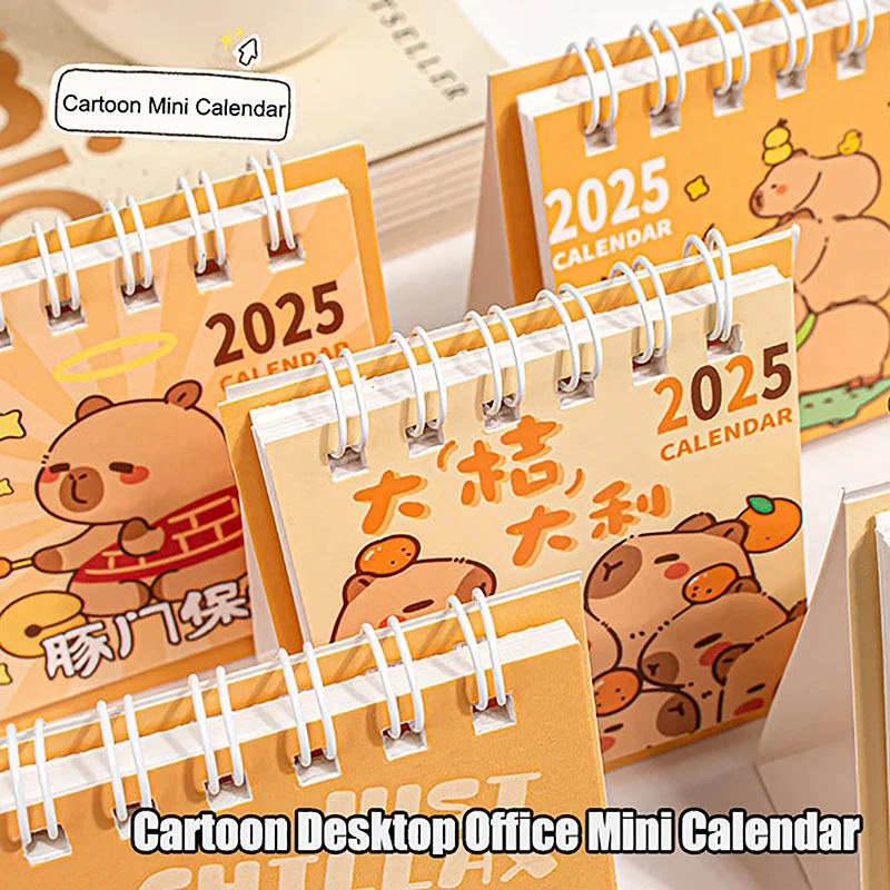 Calendario de escritorio 2025, calendario de carpinchos Kawaii para hacer lista, planificador diario mensual anual, gestión del tiempo, decoración de escritorio, suministros de oficina