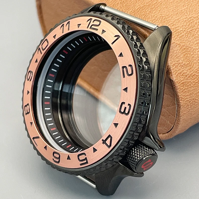 Black Steel 42mm SKX007 Watch Cases NH35 Waterproof Case Flat Double Sapphire Glass Crown at 3.8 Fits NH35 NH36 7S 4R Movement