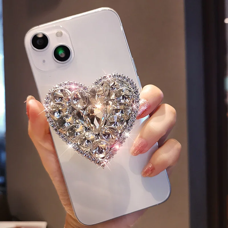 

3D Cute Diamond Heart Shape Folding Finger Ring Griptok Phone Holder for IPhone 16 Support Socket Pocket Grip Tok Stand Bracket