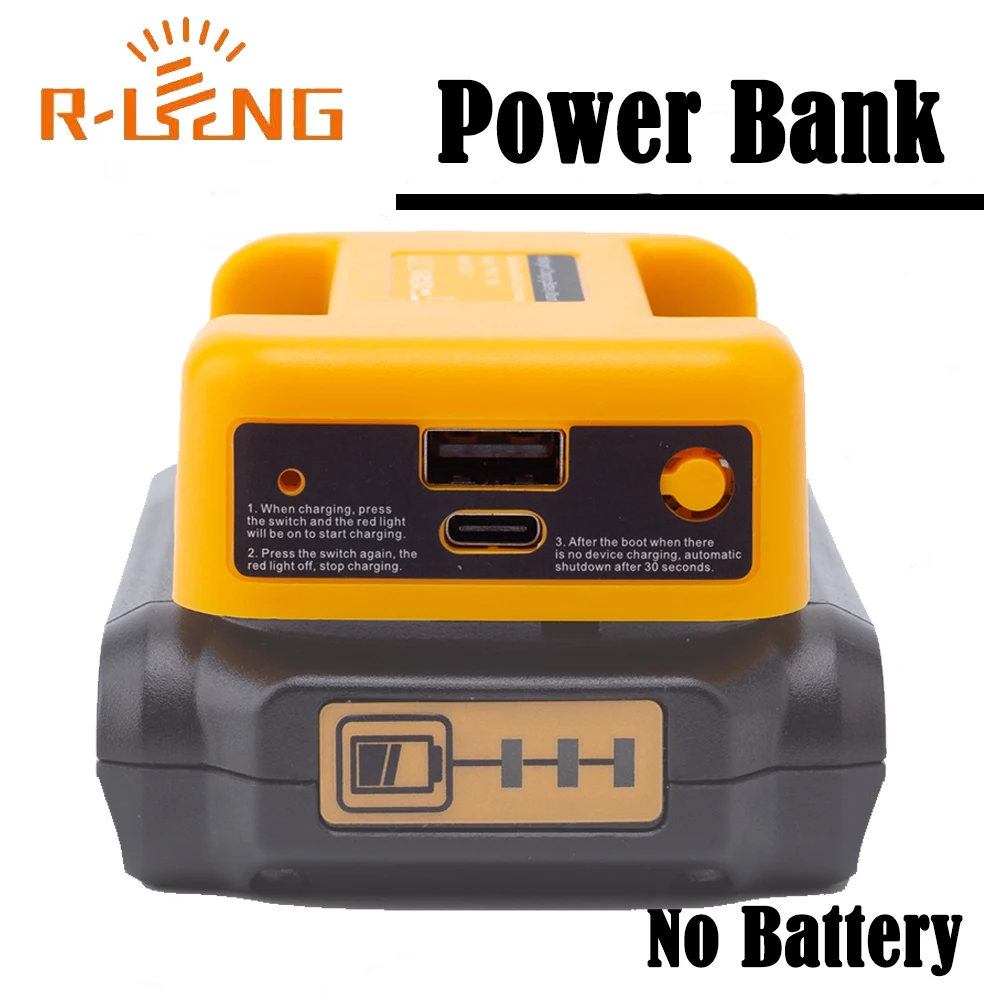 Powerbank-Ladegerät für DeWalt 18V DCB203 Li-Ionen-Akku mit USB Typ-C für schnelles Laden von Laptops und Mobiltelefonen (kein Akku)