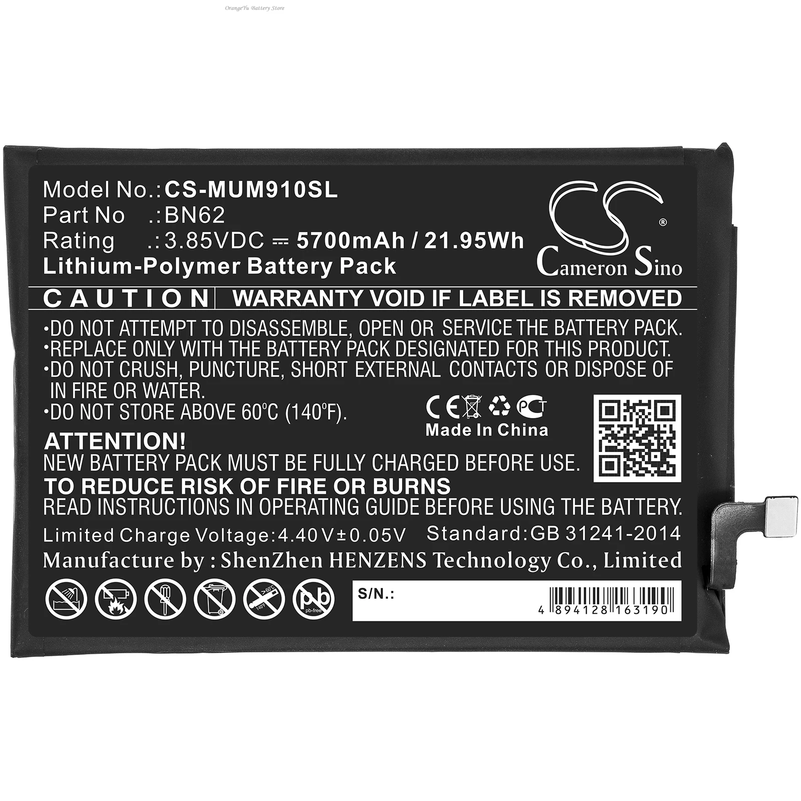 3.85V 5700mAh Mobile,SmartPhone Battery BN62 for Poco M3, M2010J19CI, For Redmi Note 9 4G, M2010J19CT +TOOLS KIT