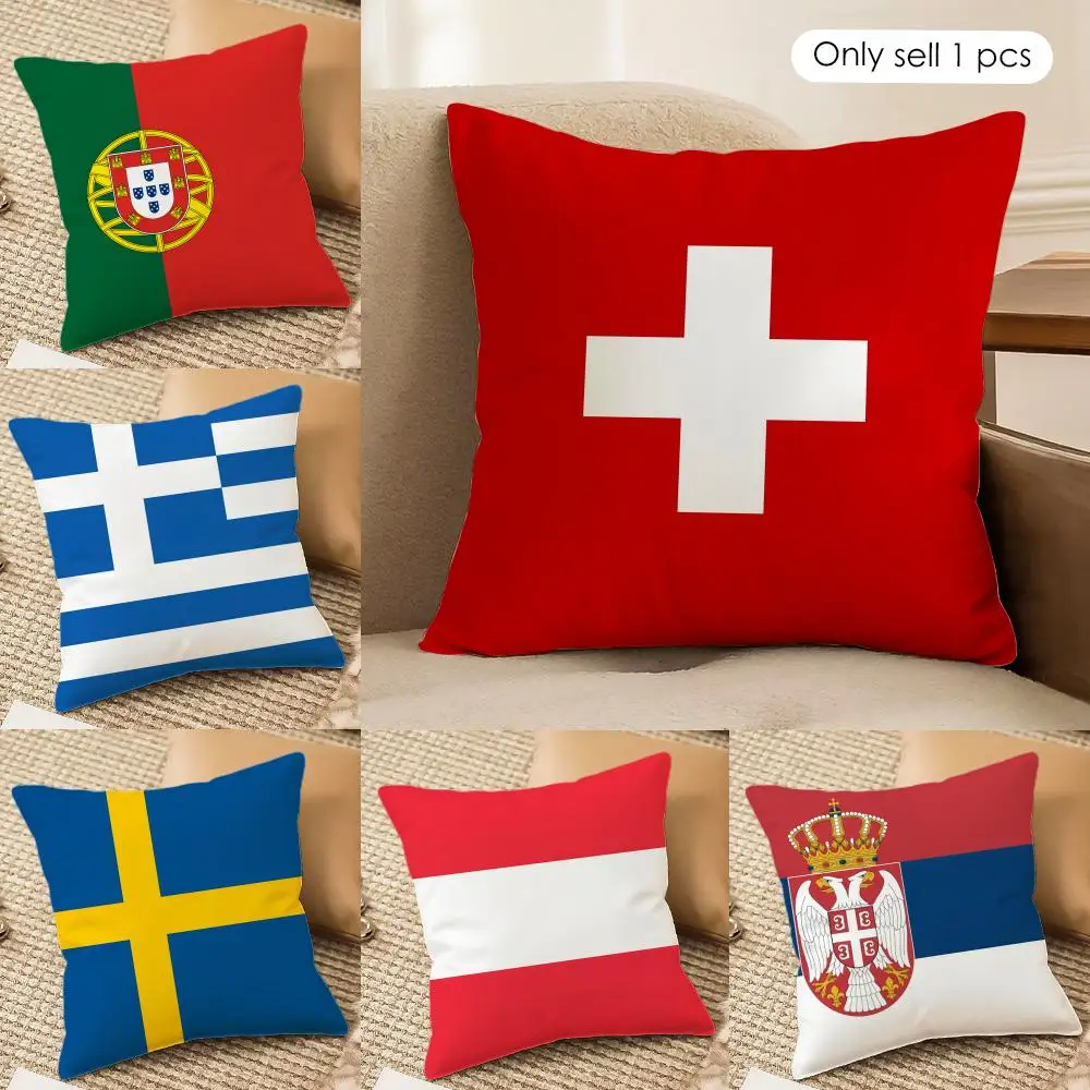 European National Flags Cushion Cover Silky Short Plush Invisible Zipper Dustproof Sofa Pillow Case for Home Decor
