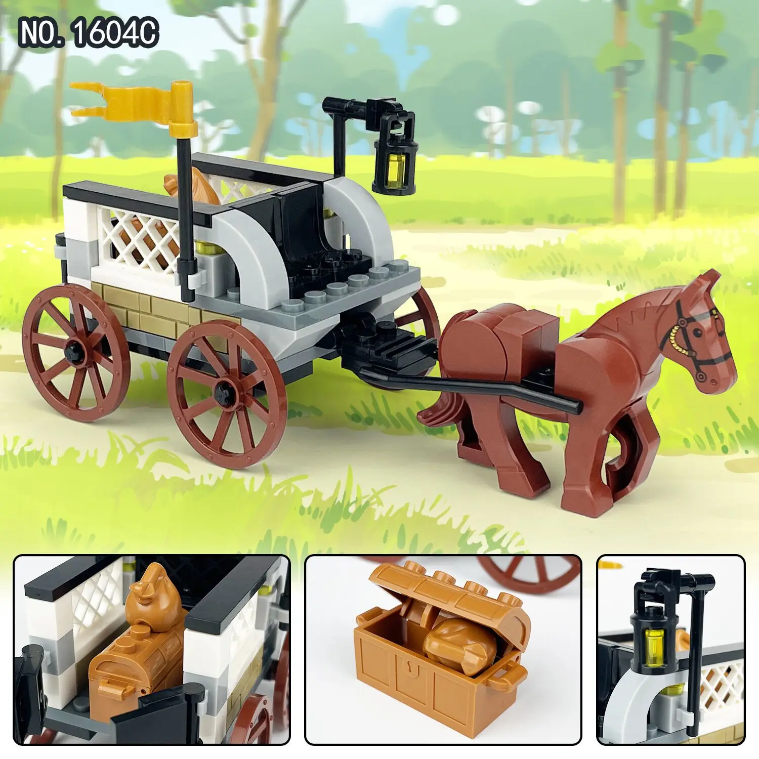 Ancient Tomahawk Logistics War Horse Cage Series Royal Coach Beast King Prison Building Blocks Assembly Model Boy Gifts