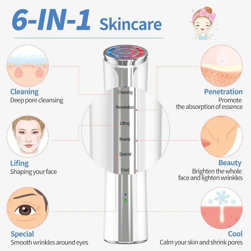 Texet Microcurrent Facial Device,Facial Massager,Home Use Skin Tightening Machine Light Therapy for Face Eye Neck Lifting 6 in 1