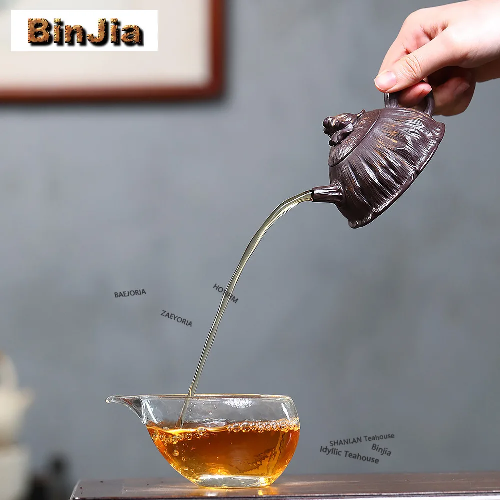 140ml Creative Yixing Purple Clay Teapots Handmade Autumn Lotus Pot Raw Ore Mud Kettle Zisha Tea Set Teaware Ornaments Gifts