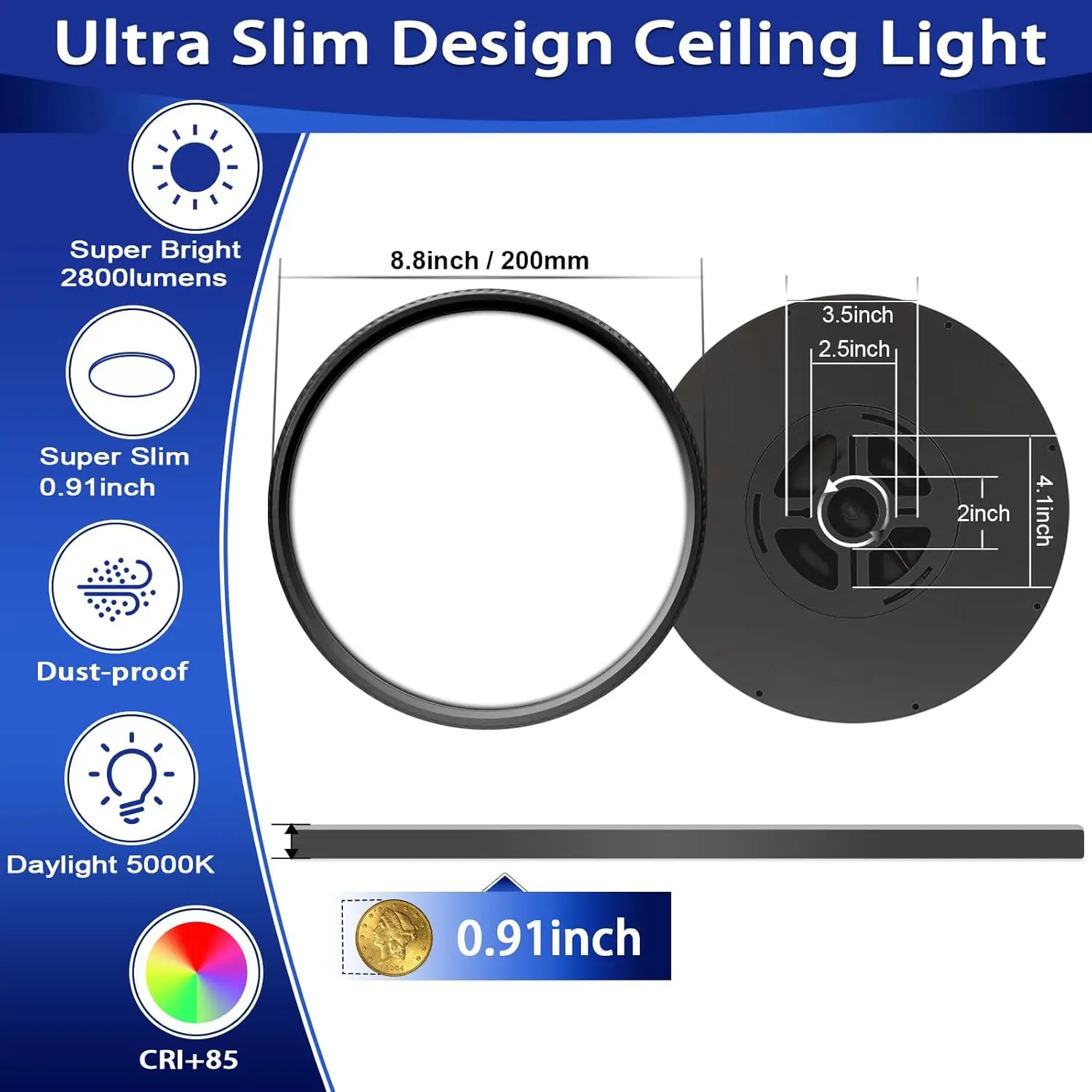 Modern 12 Pack Super Thin 9Inch 2800Lm Flush Mount Led Ceiling Light Black, 5000K Daylight, Undimmable Ceiling Light Surface