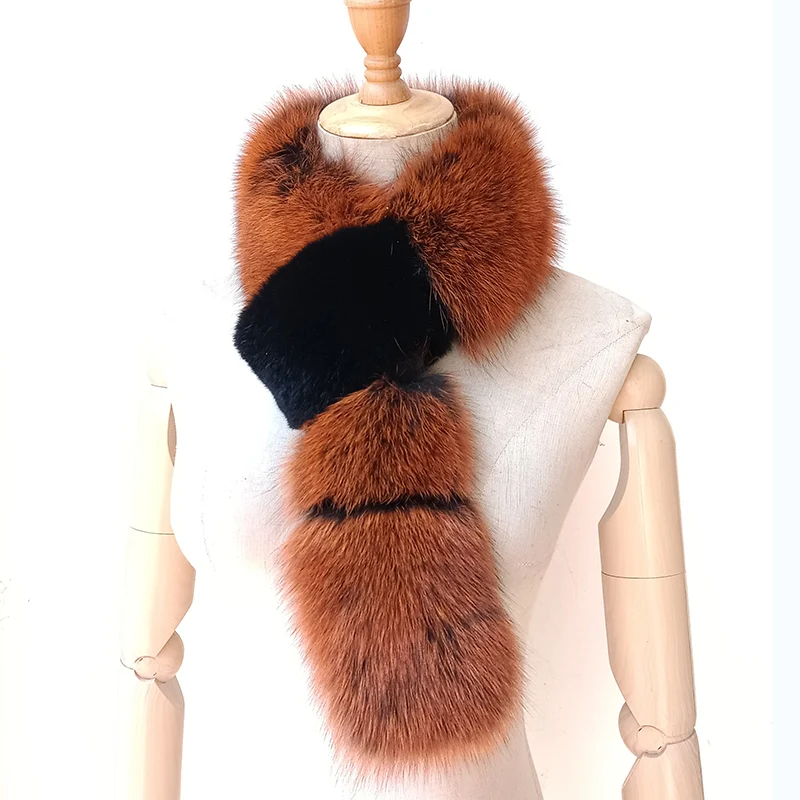 2023 Winter Hot sale Women Real Fox Fur Scarf Thick Warm Fluffy Genuine Fur Scarves Fashion Female Natural Fur Neck Warmer