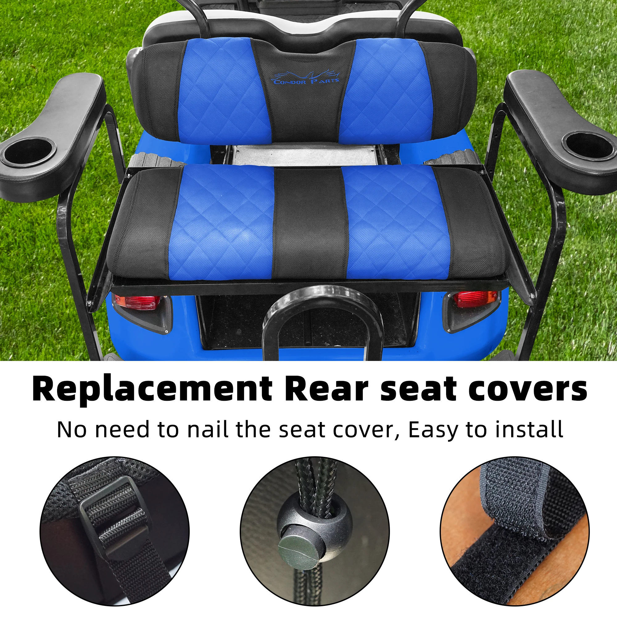 Golf Cart Universal Standard Rear/Back Seat Cover for Club Car,EZGO and Yamaha Golf Cart Back Seats.Renew Your Golf Cart.