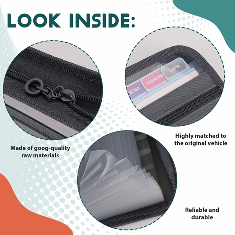 13 Pocket File Folder Storage Rack,File Box Storage Bag,With Zipper, Suitable For A4 Paper, Banknotes,Document Receipt