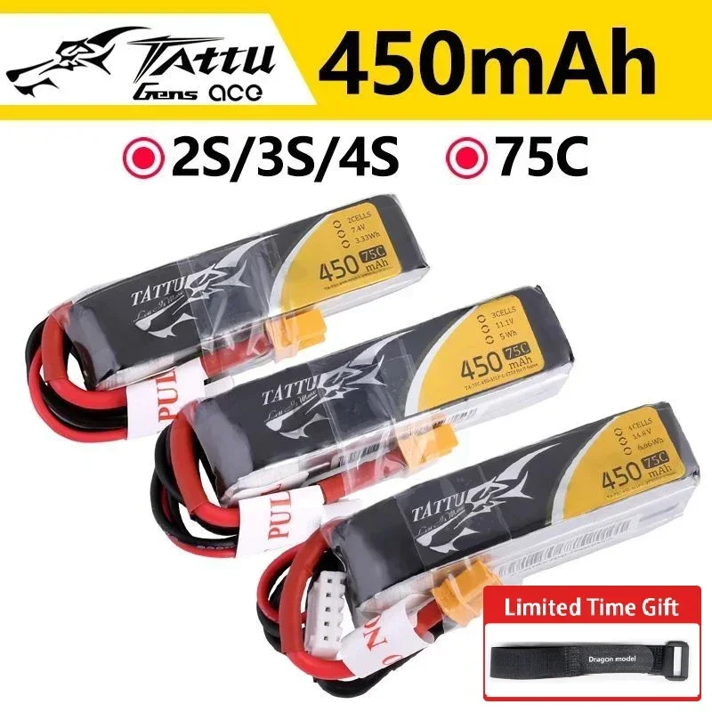 ACE Tattu LiPo Akku 2S 3S 4S 450mAh 75C 1P für RC FPV Racing Drone Quadcopter