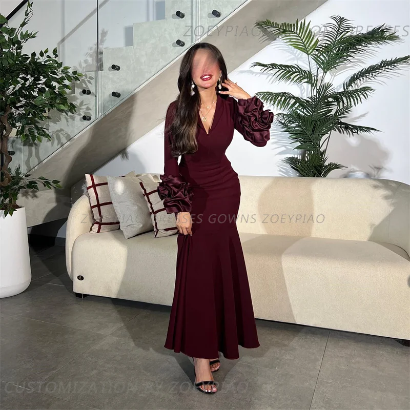 Burgundy Red C Neck Luxury Satin Dresses Evening Vestidos 2024 Pretty Women's Long Formal Party Dress Weddings Prom Gowns