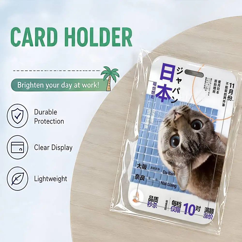 Funny Cat ID Card Holder Cute PVC Badge Holder Cartoon Card Cover Student ID Bus Card Case With Clear Window