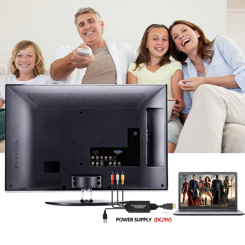 DTECH 1080p HDMI to RCA AV 3RCA CVBs Converter Video Audio Adapter Cable for PC, Laptop, HDTV, DVD, VHC VCR