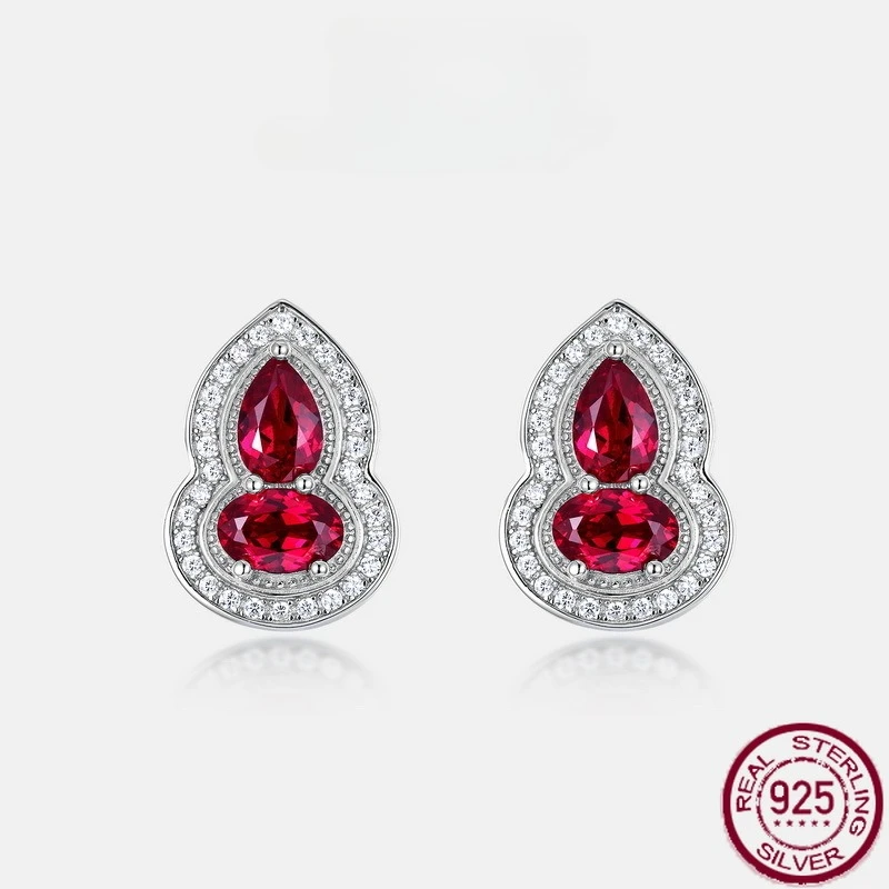 

Новые серьги из чистого серебра S925 с красной тыквой, светлые, роскошные, инкрустированные красочными сокровищами, высококачественные серьги, изысканные свадебные украшения