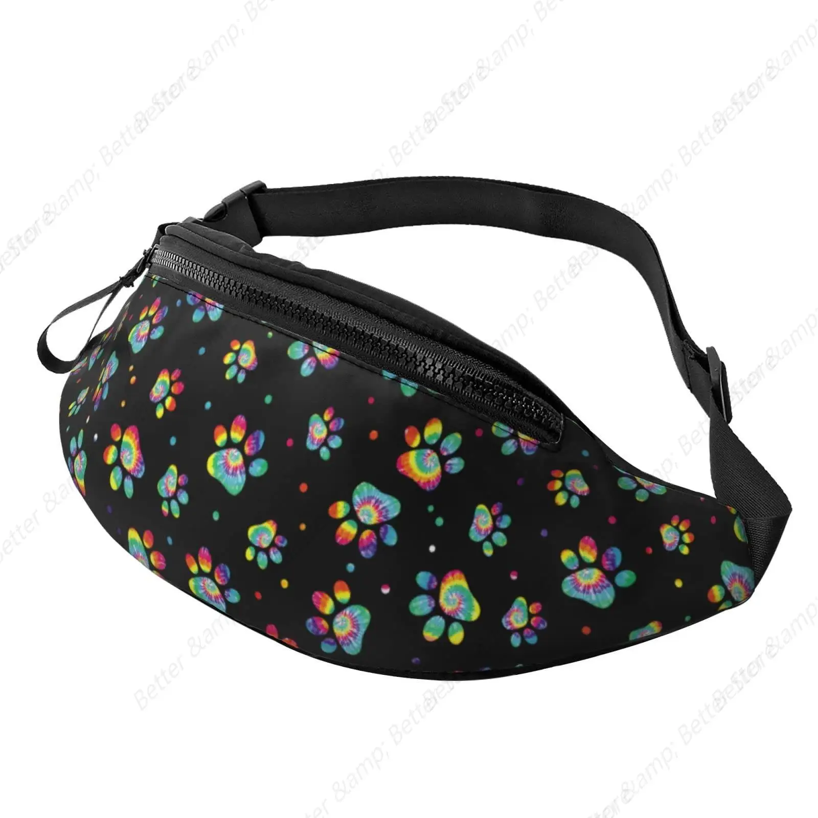 Tie Dye Paw Fanny Packs For Women With Earphone Hole, Adjustable Belt Bag For Women, Waist Bag Cross Body Fanny Pack Chest Bag