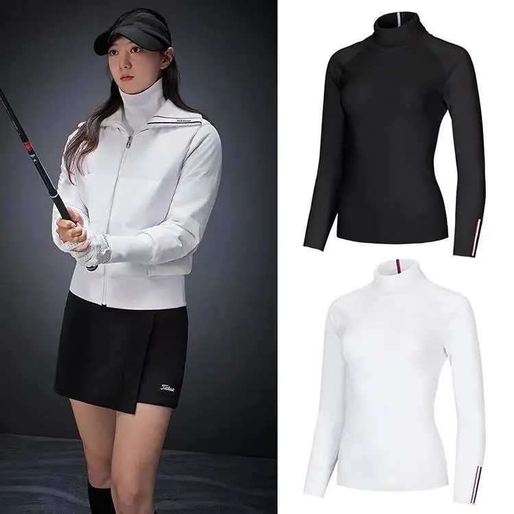 Clearance Sale-Female Golf Turtleneck Knit Sweater Autumn Winter Long Sleeve Spliced Brushed Sleeve Warm Comfort Sports Base Top