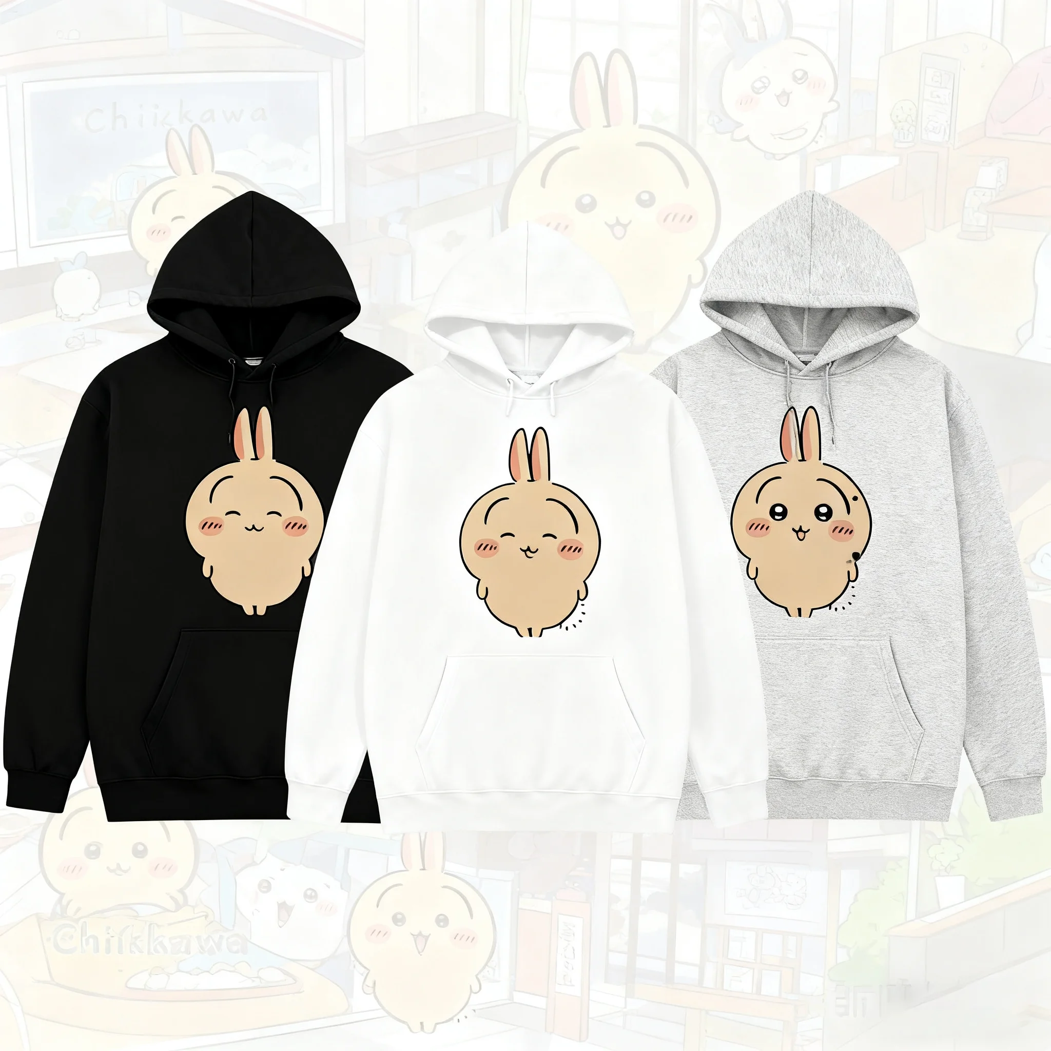 Мужские и женские модные рубашки с капюшоном с принтом Chiikawa для осеннего и зимнего отдыха на свежем воздухе, классические и забавные пуловеры