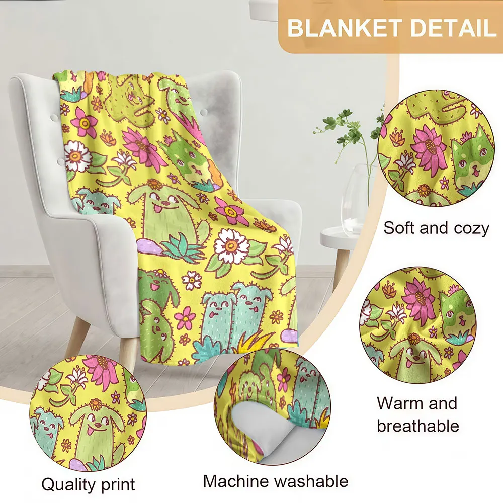 Cactus Petal Cartoon Soft Warm Flannel Blanket Lightweight Cozy Christmas Halloween Home Decor Room