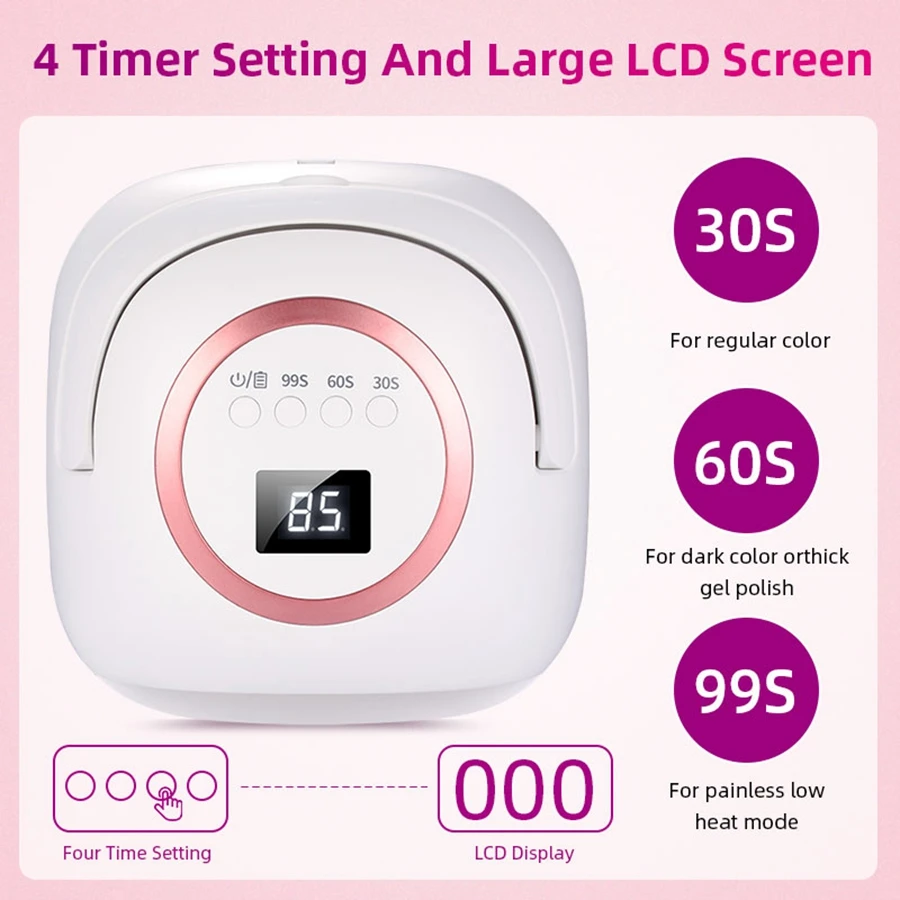 72W Rechargeable UV LED Nail Lamp Professional Lamp for Manicure with 3 Timer Settings  Auto Sensor for Nail Art Tools at Home