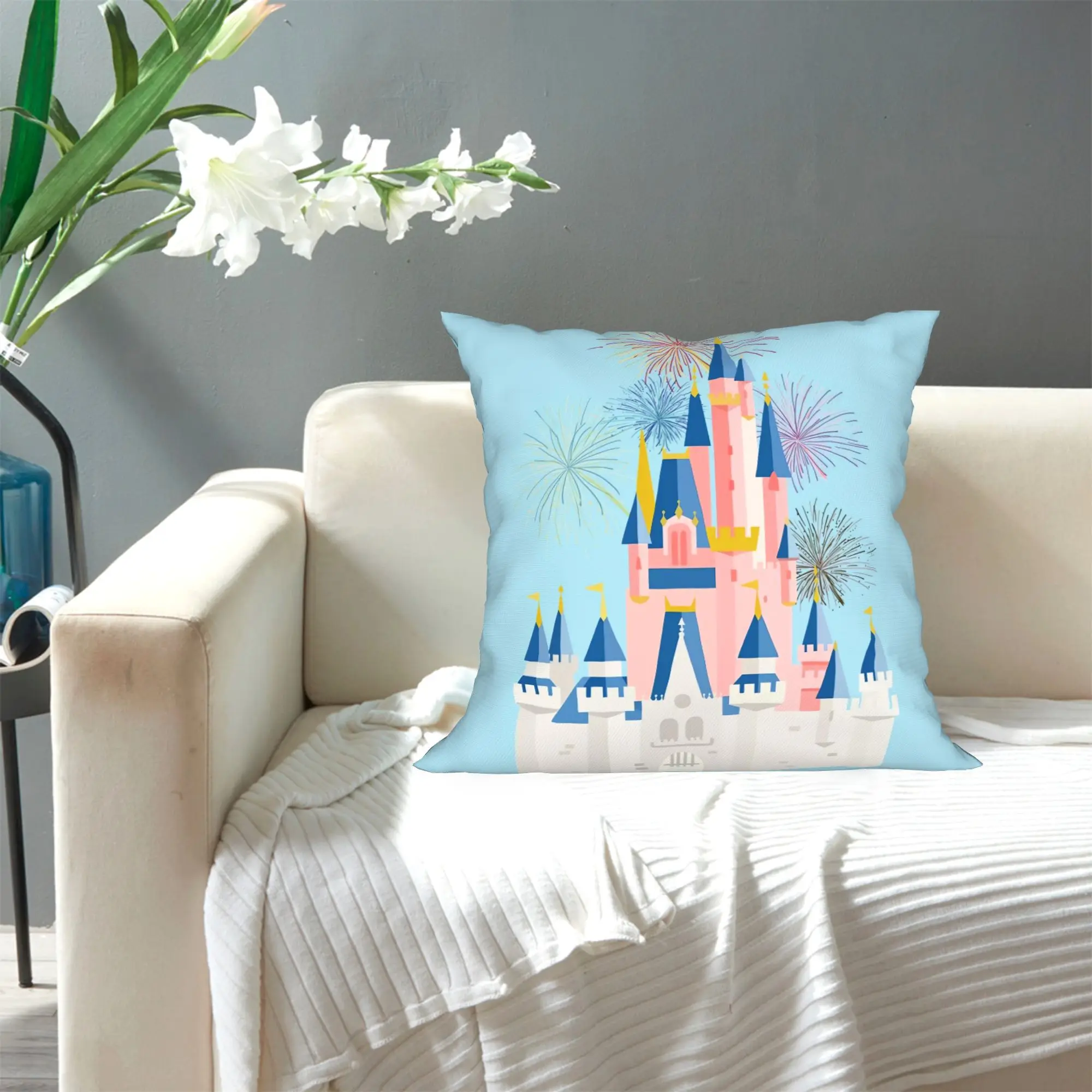 1pc Pillowcase • Brightly Colored Patterned Pillowcase Featuring a Tale Castle • Soft And Smooth Texture Polyester Short Plush Fabric • Single-Sided Printed Pattern • 45Cm X 45Cm X 18In X 18In • Ideal for Your Sofa And Leisure Area • Machine Washable